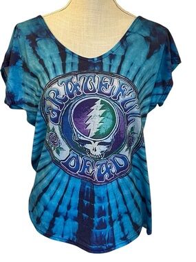 Grateful Dead Teal, Navy & Purple Tie-Dye Skull Tee - Women